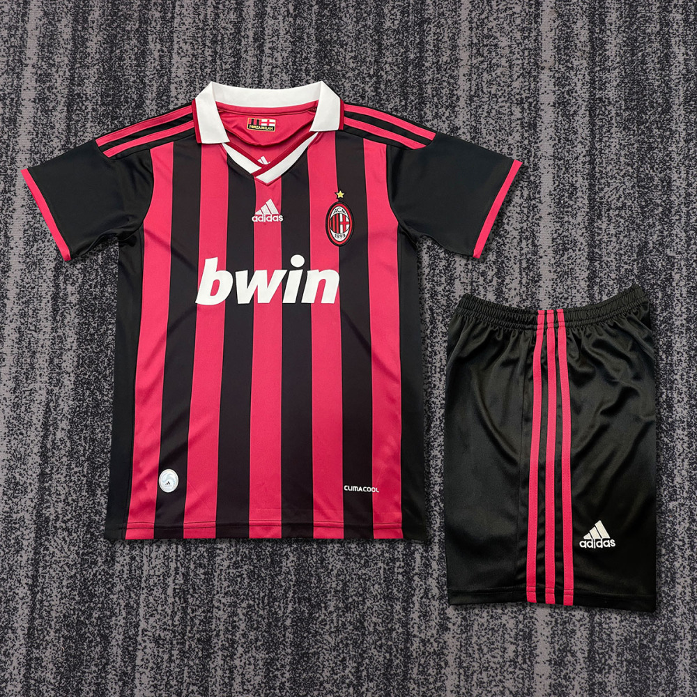 2009-10 AC Milan Home KIDS Retro Football jersey  ZAMBROTTA KAKA MALDINI RONALDINHO BECKHAM ELSHAARAWY PIRLO