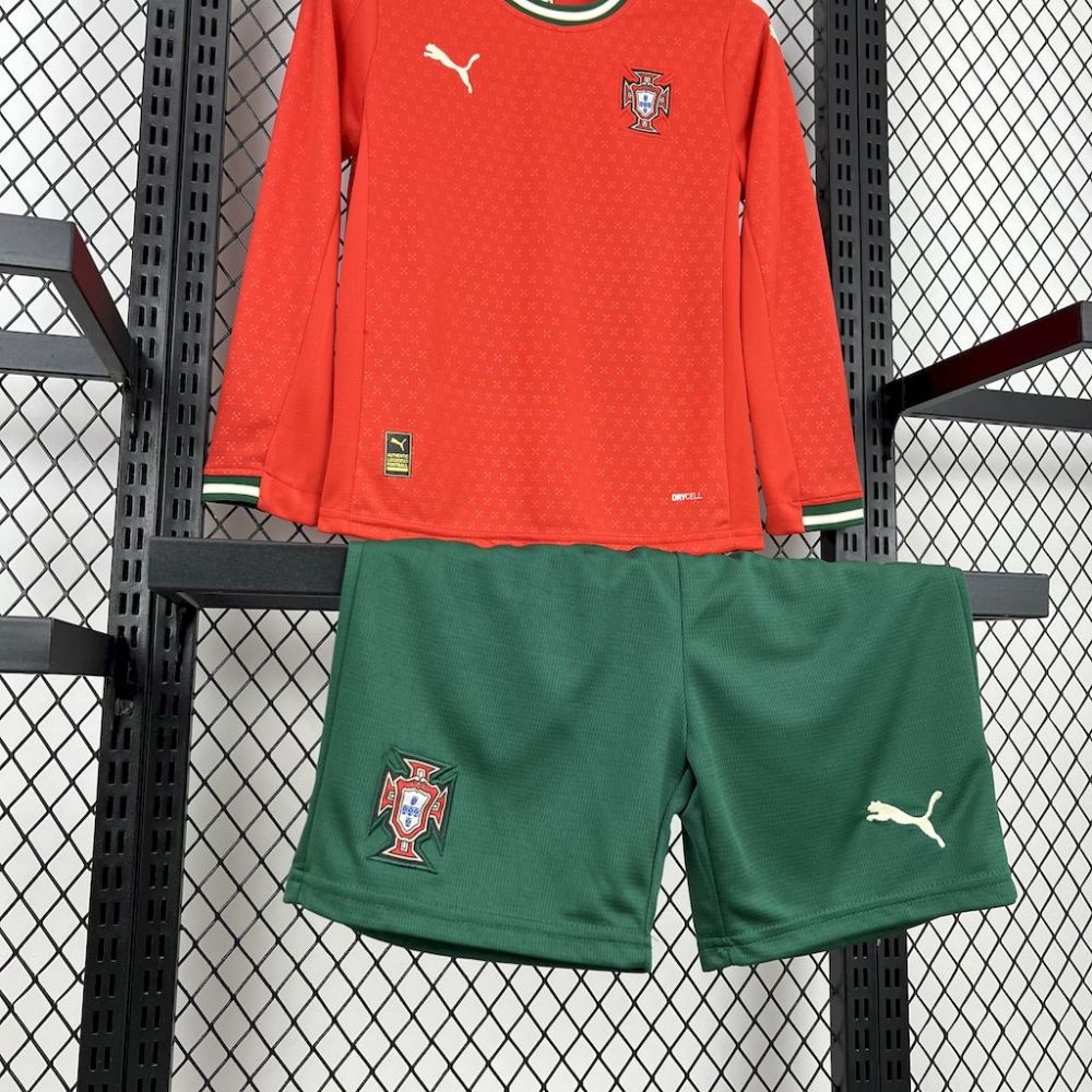 2025-26 Portugal Home Long sleeve Kids Football jersey