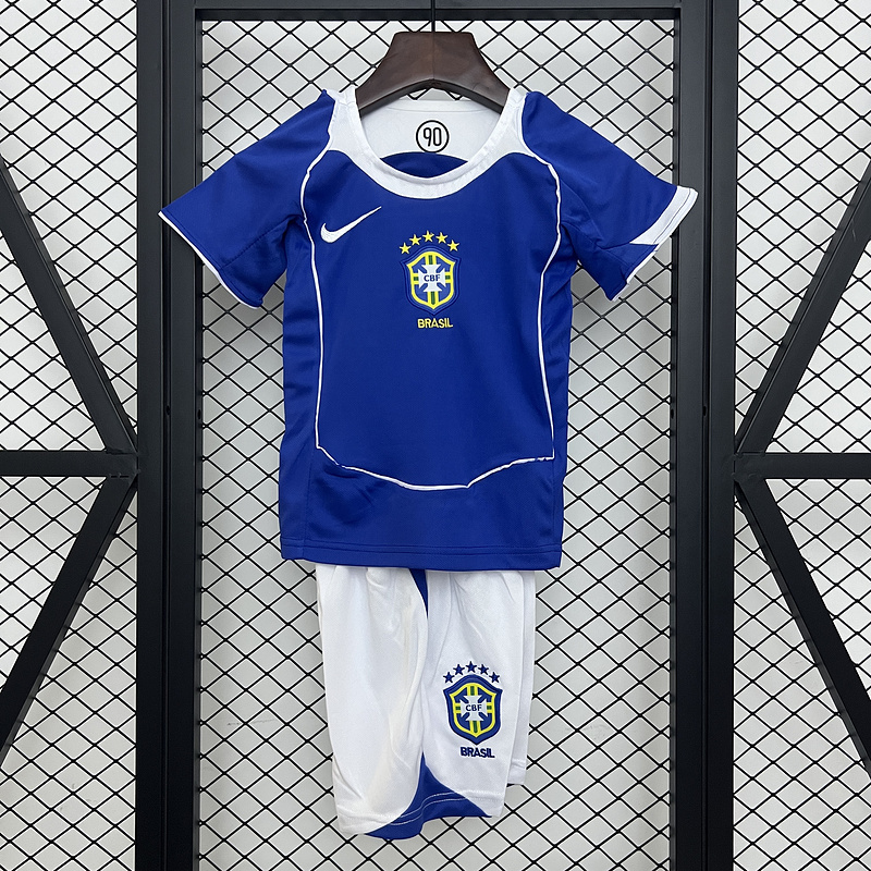 Retro Kids 2004-06 Kids Brazil Away retro RONALDINHO KAKA CAFU R.CARLOS RONALDO Football jersey