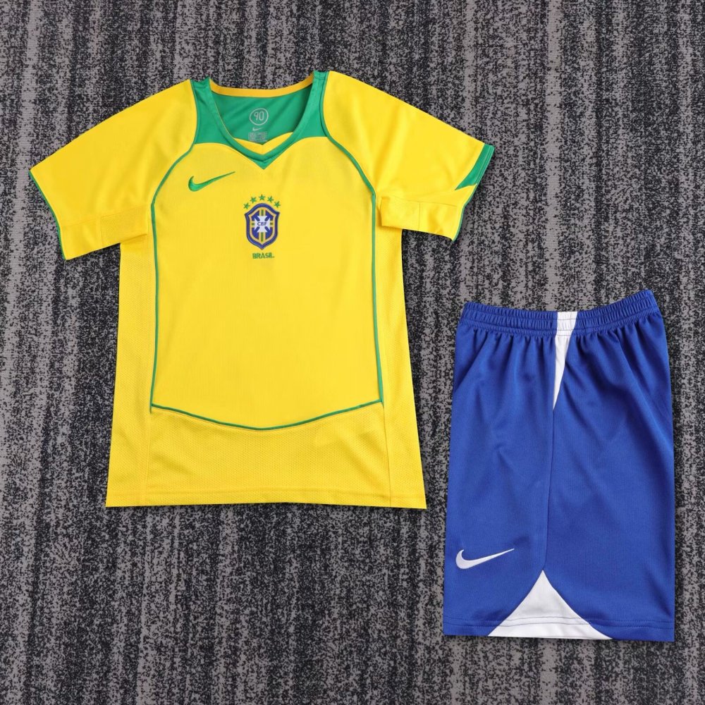Retro Kids 2004-06 Kids Brazil home retro RONALDINHO KAKA CAFU R.CARLOS RONALDO Football jersey