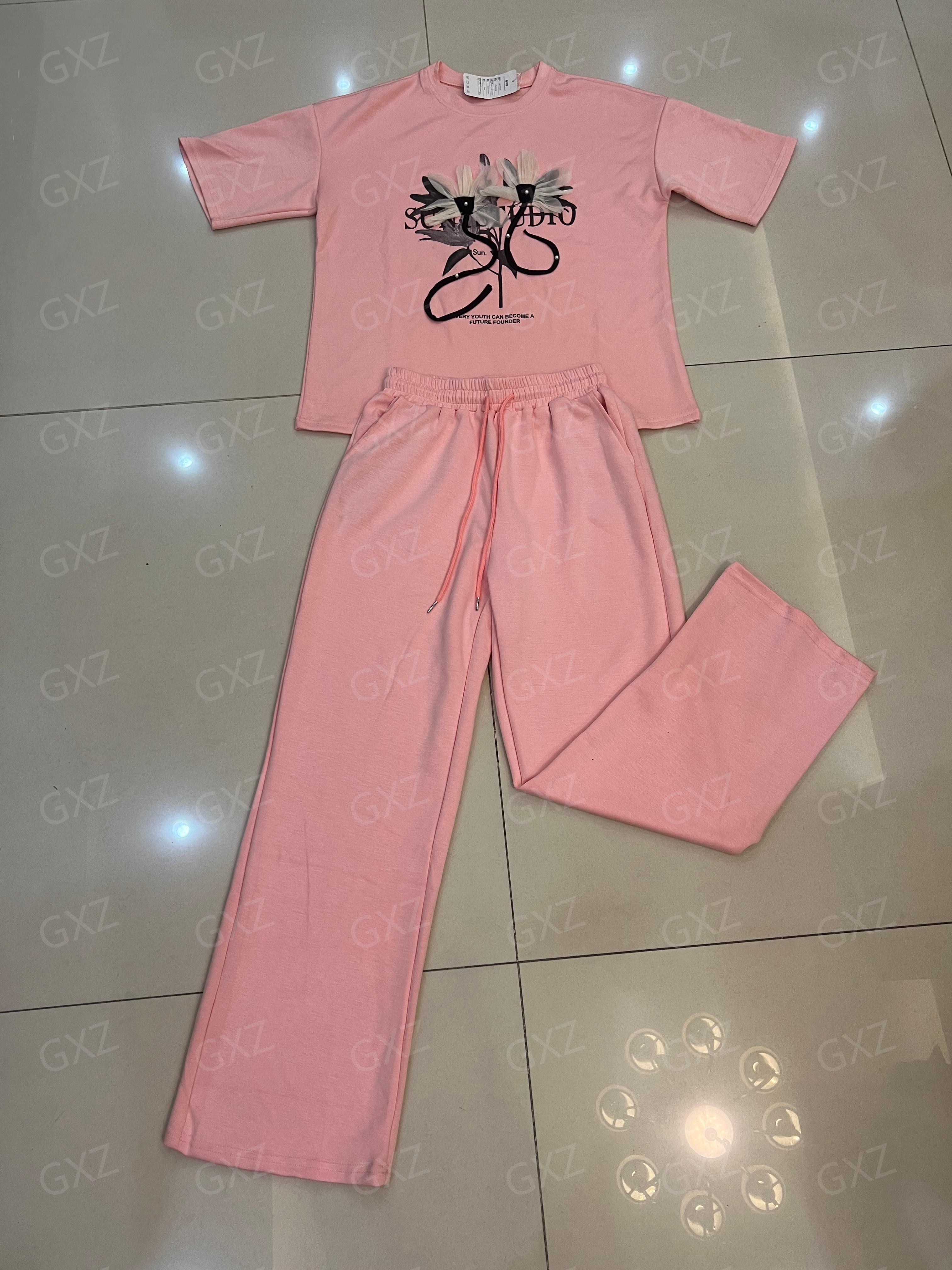 GXZ Women's Pink Graphic Two-Piece Set