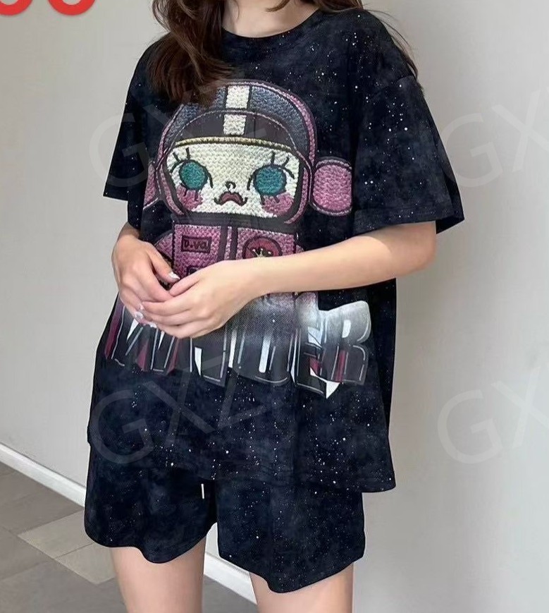 Printed cartoon starlight women's short-sleeved shorts suit