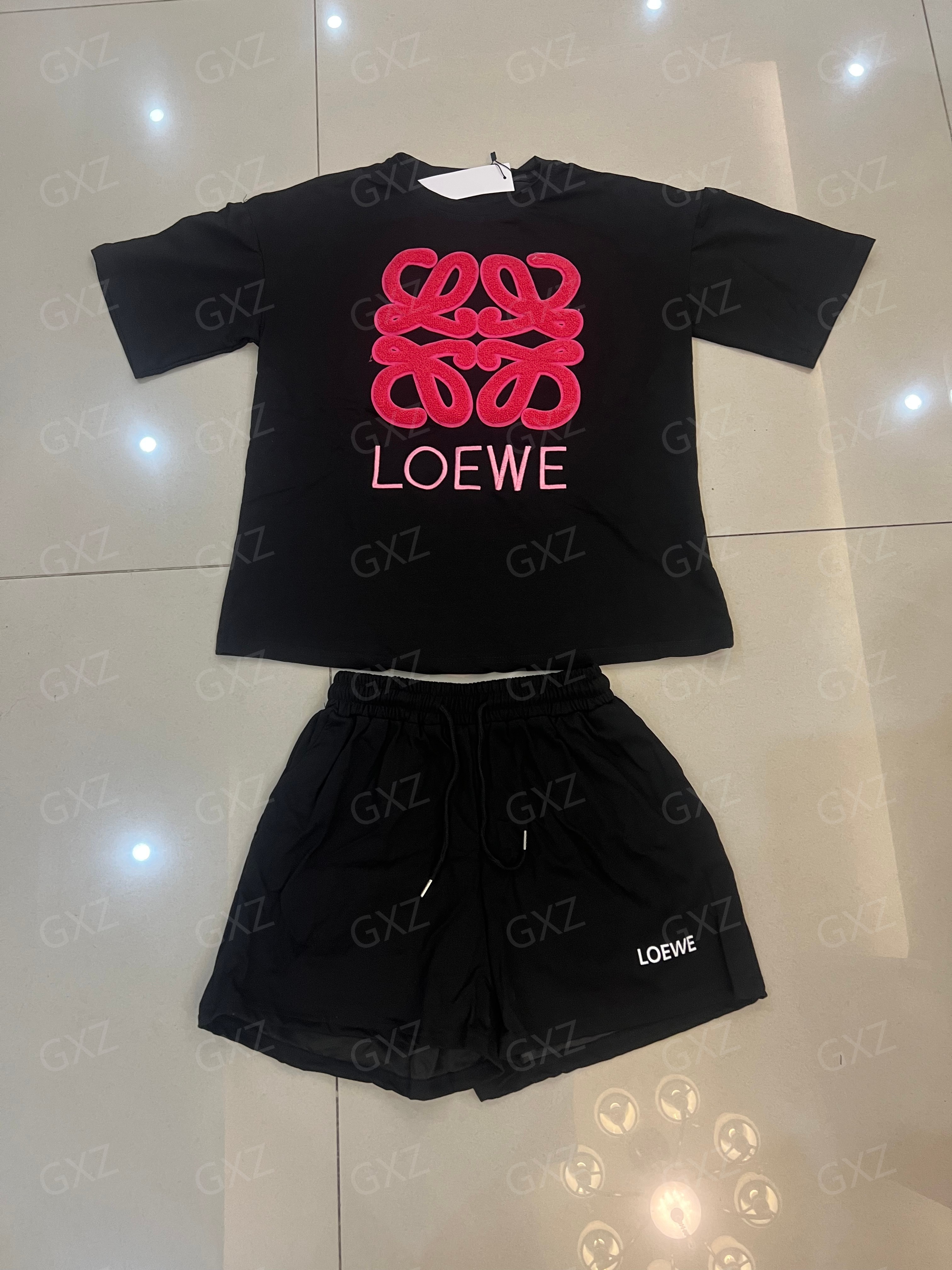 GXZ Women's Short Sleeve Shorts Towel Thread Embroidered Two-Piece Set
