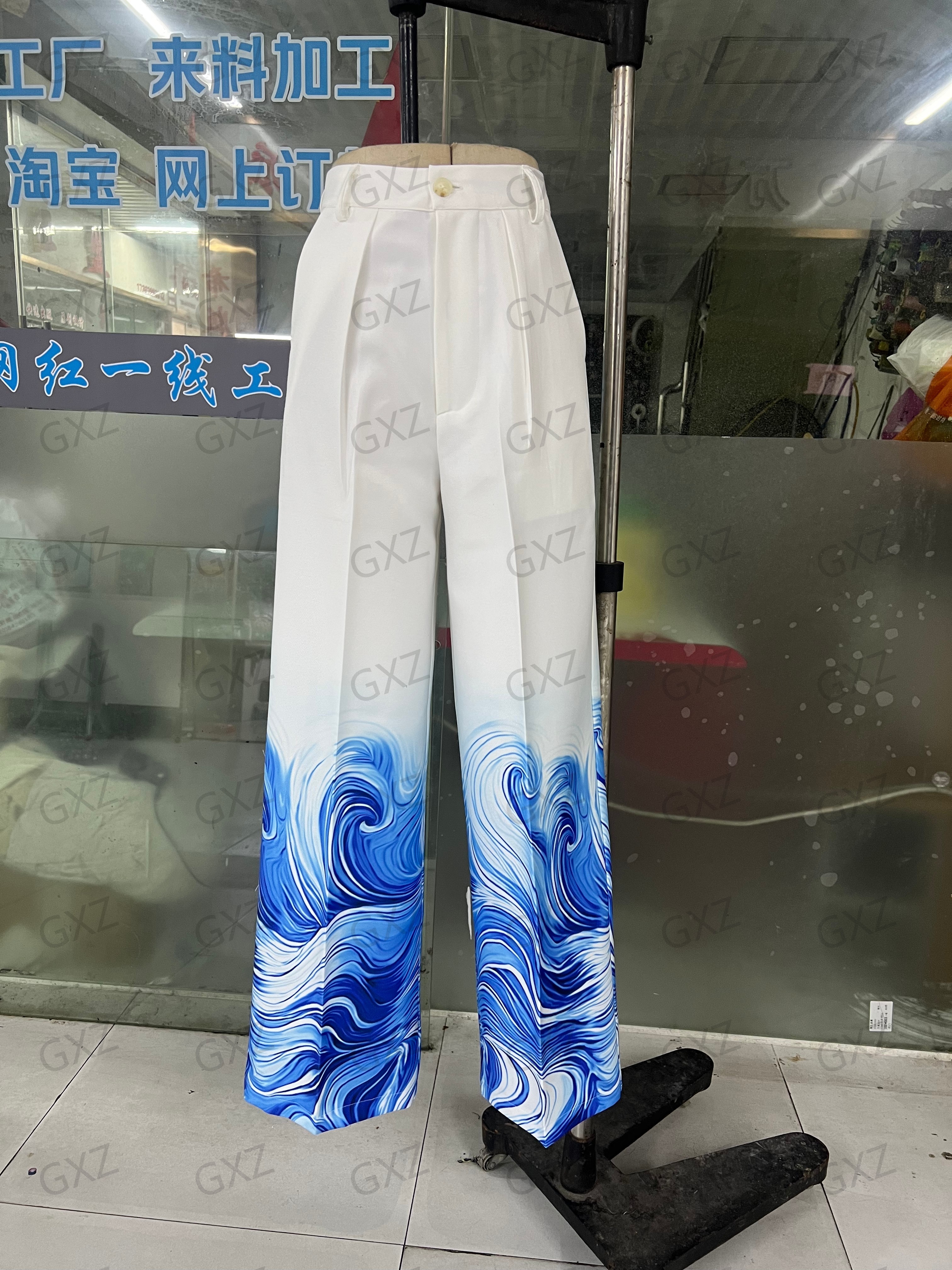 Women's positioning printed draped cutting trousers