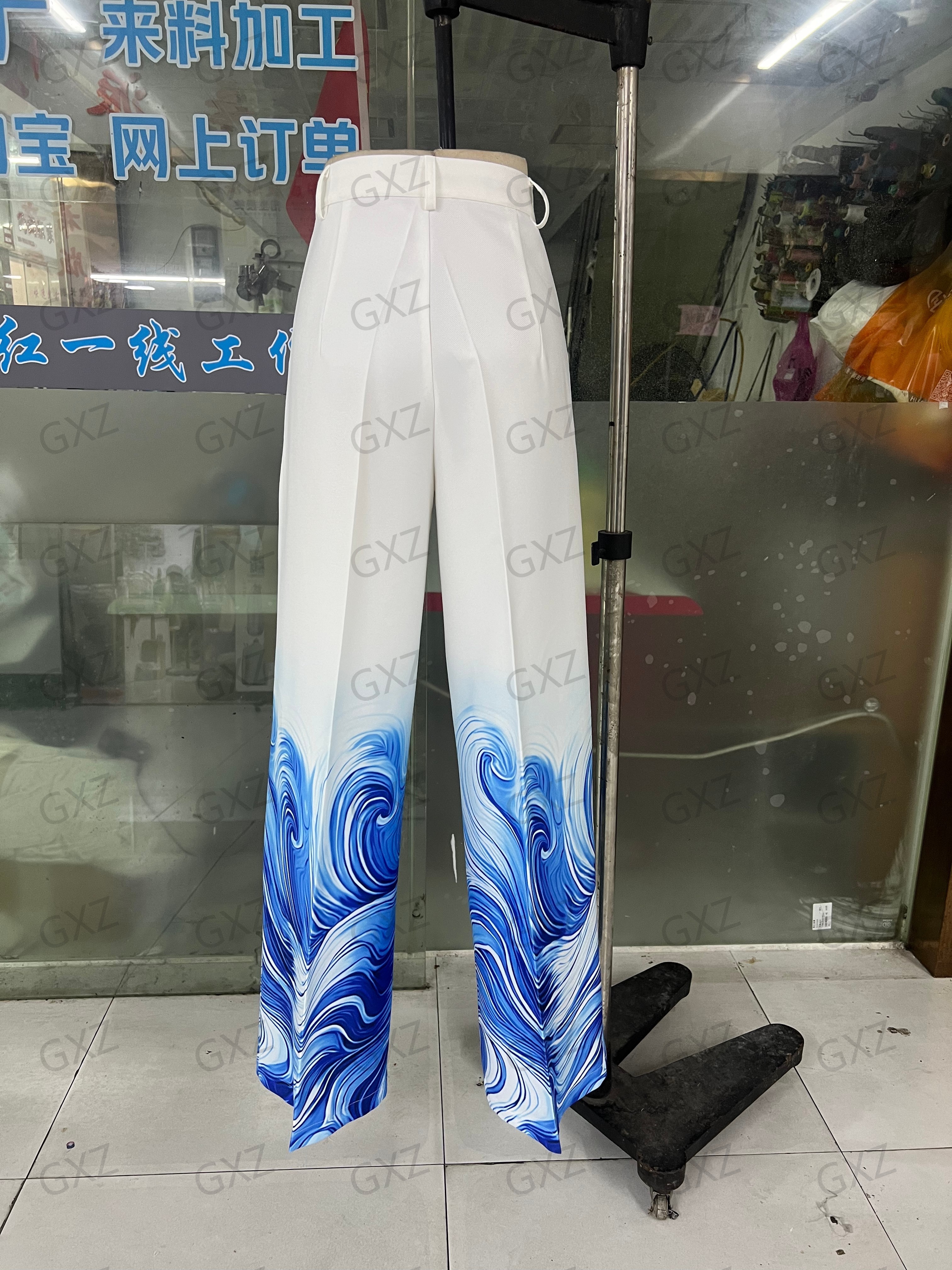 Women's positioning printed draped cutting trousers