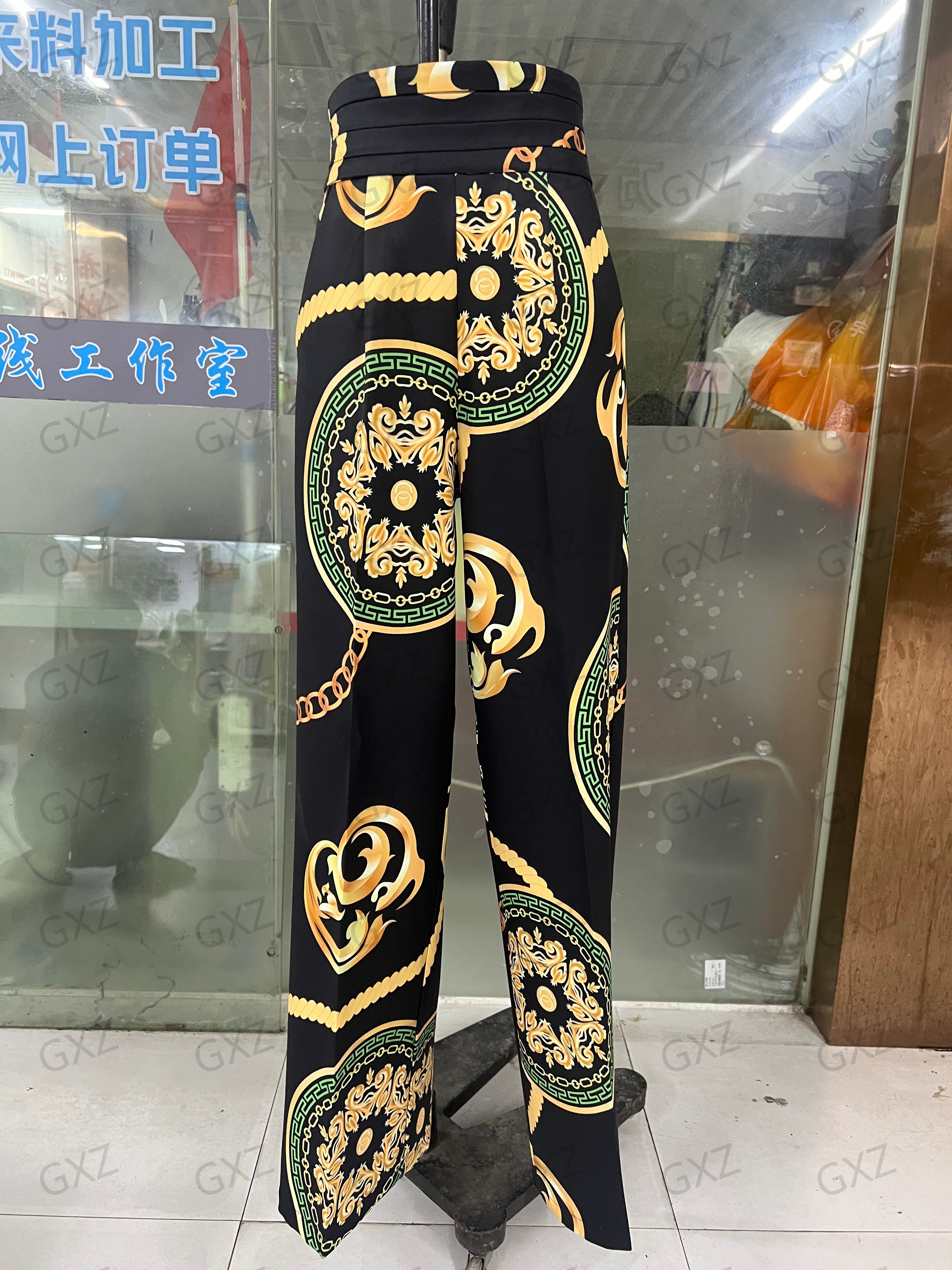 Women's baroque print draped trousers