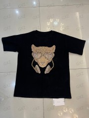 Fashionable short-sleeved retro sequined hollow three-dimensional embroidered bear T-shirt