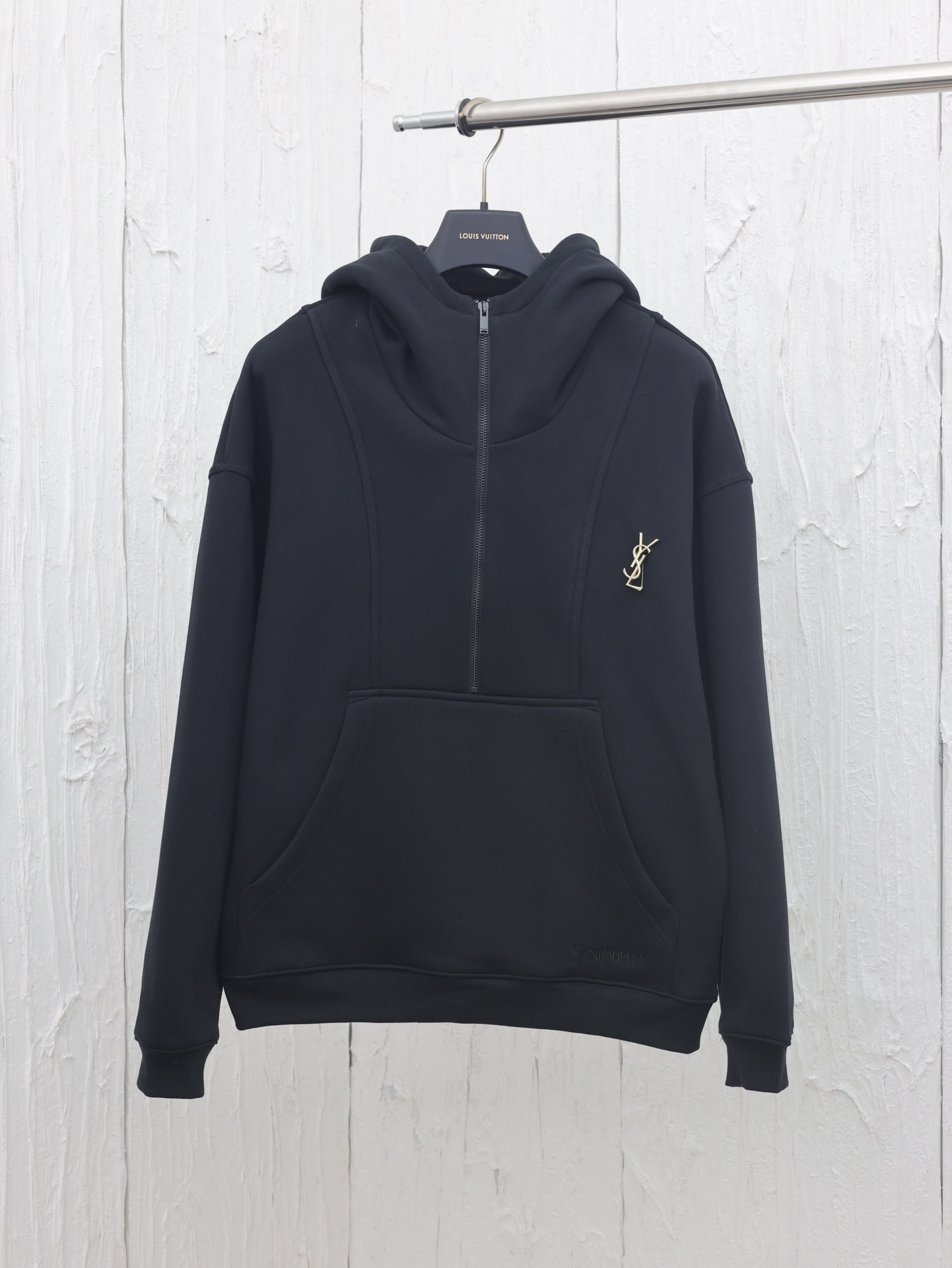 GXZ Black Half-Zip Hoodie – Minimalist Streetwear with Customizable Gold Logo Accent
