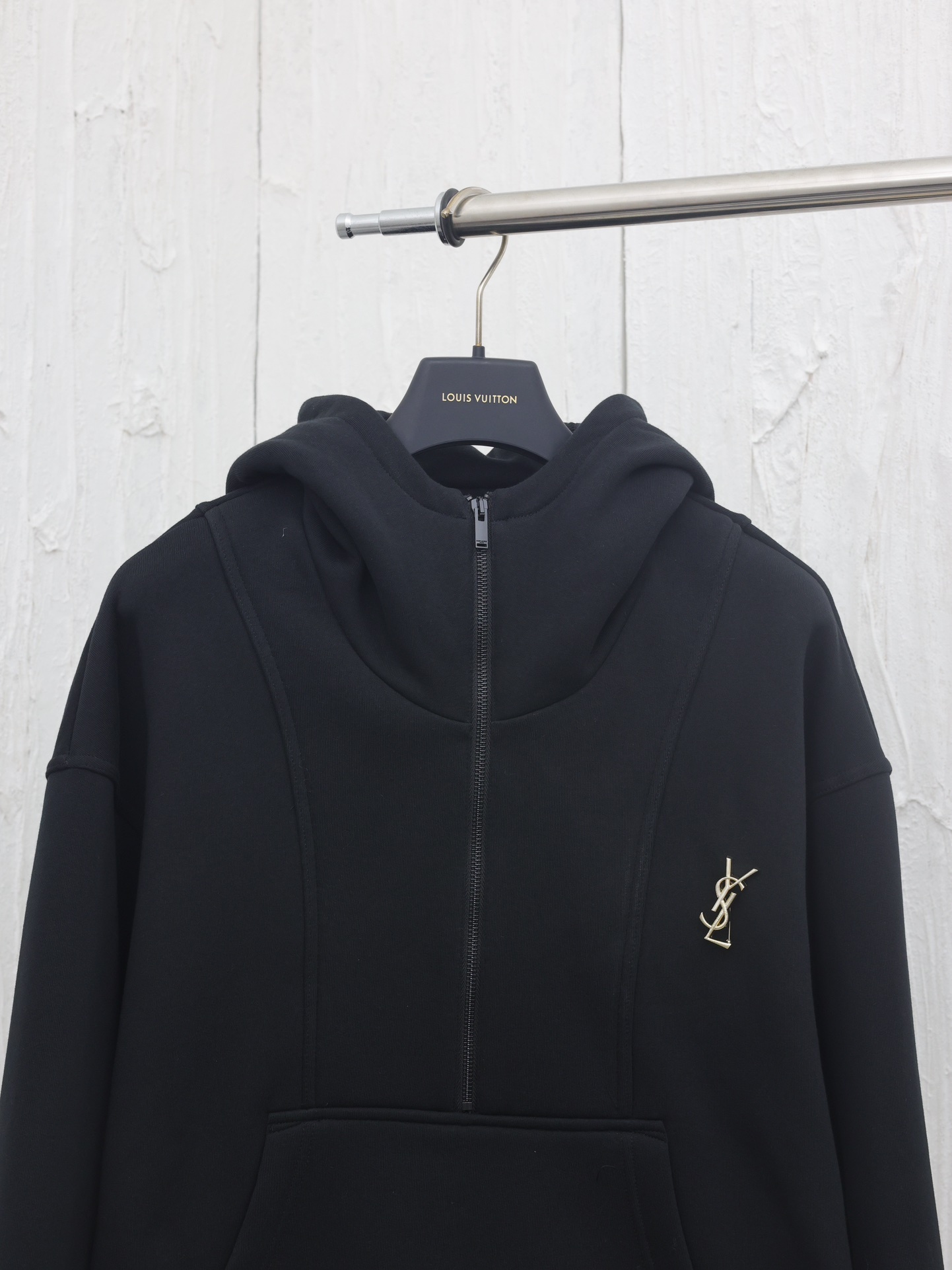 GXZ Black Half-Zip Hoodie – Minimalist Streetwear with Customizable Gold Logo Accent