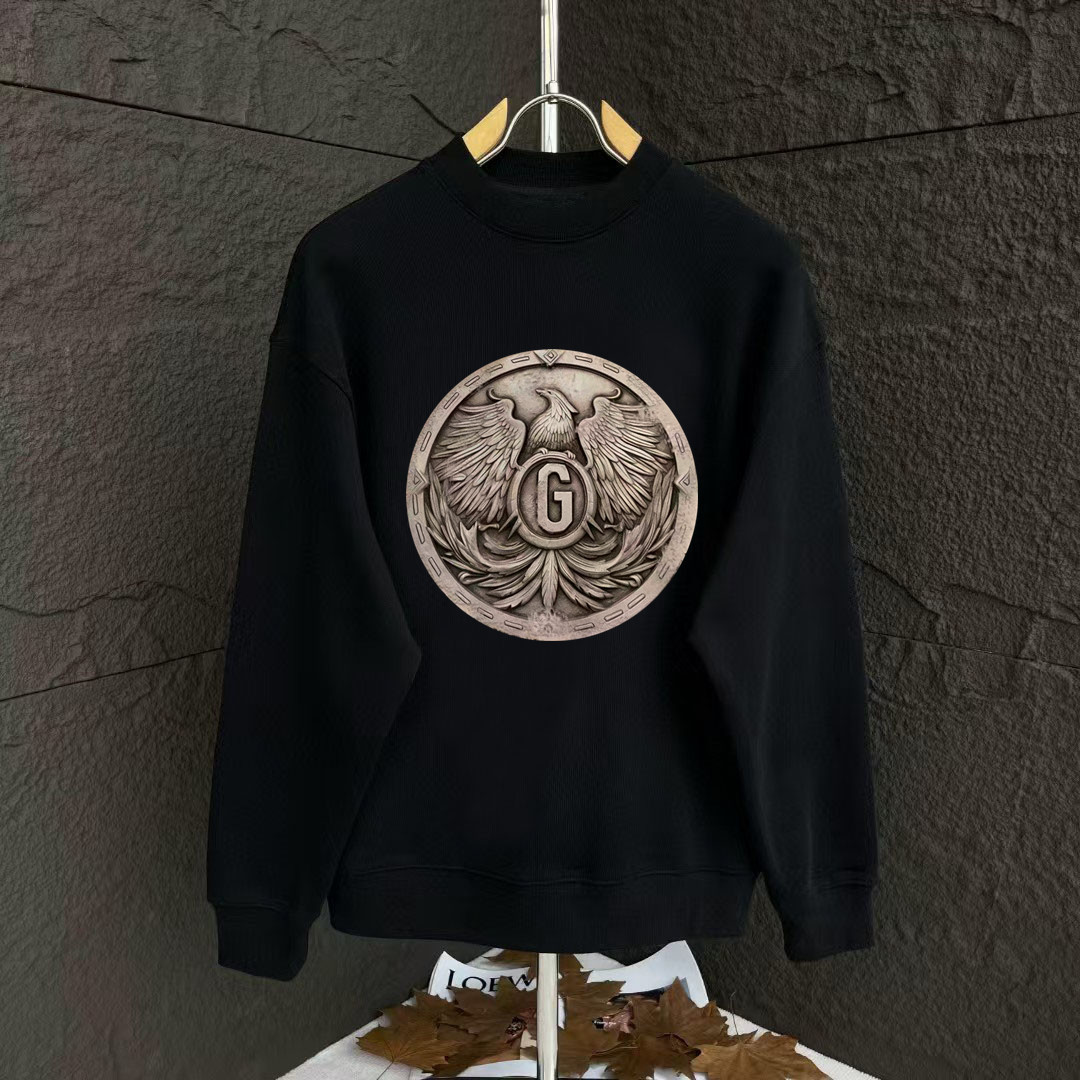 GXZ Men's Black Sweatshirt – Customizable Eagle Medallion Graphic Casual Wear