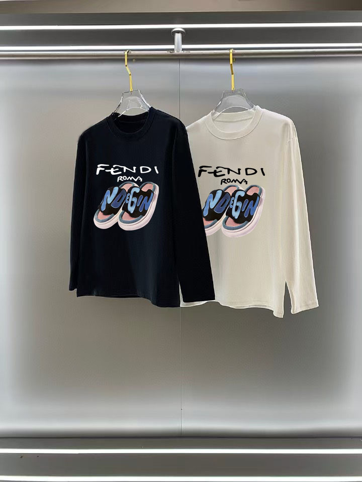 GXZ Men's Long-Sleeve White T-Shirt – Trendy Fendi-Inspired Sneaker Print