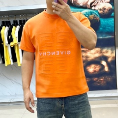 GXZ Men's Orange Short-Sleeve Embossed Logo T-Shirt – Bold Fashion for Casual and Urban Wear