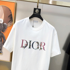 GXZ Men’s White T-Shirt with Dior-Inspired Floral Logo – Trendy and Sophisticated