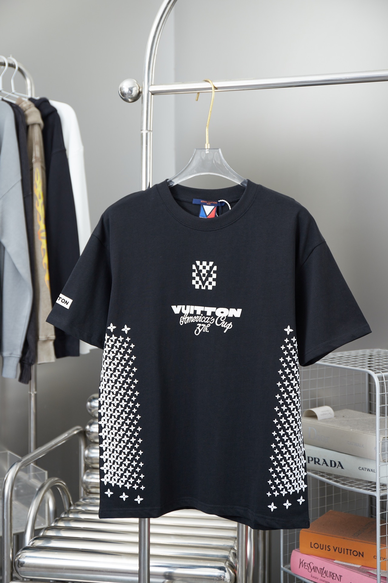 GXZ Men's Black T-Shirt with Louis Vuitton-Inspired America's Cup Graphic – Bold and Modern