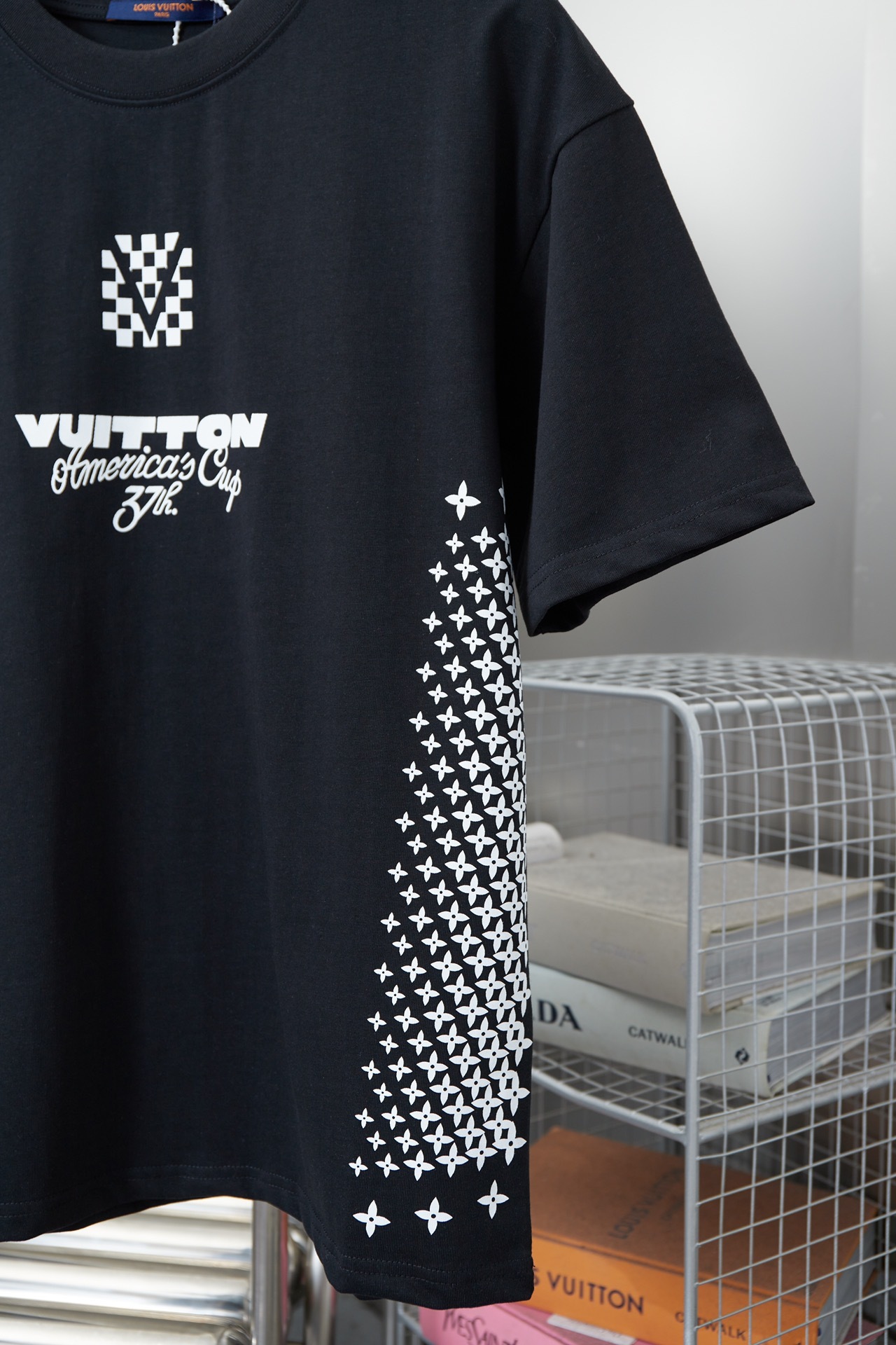GXZ Men's Black T-Shirt with Louis Vuitton-Inspired America's Cup Graphic – Bold and Modern