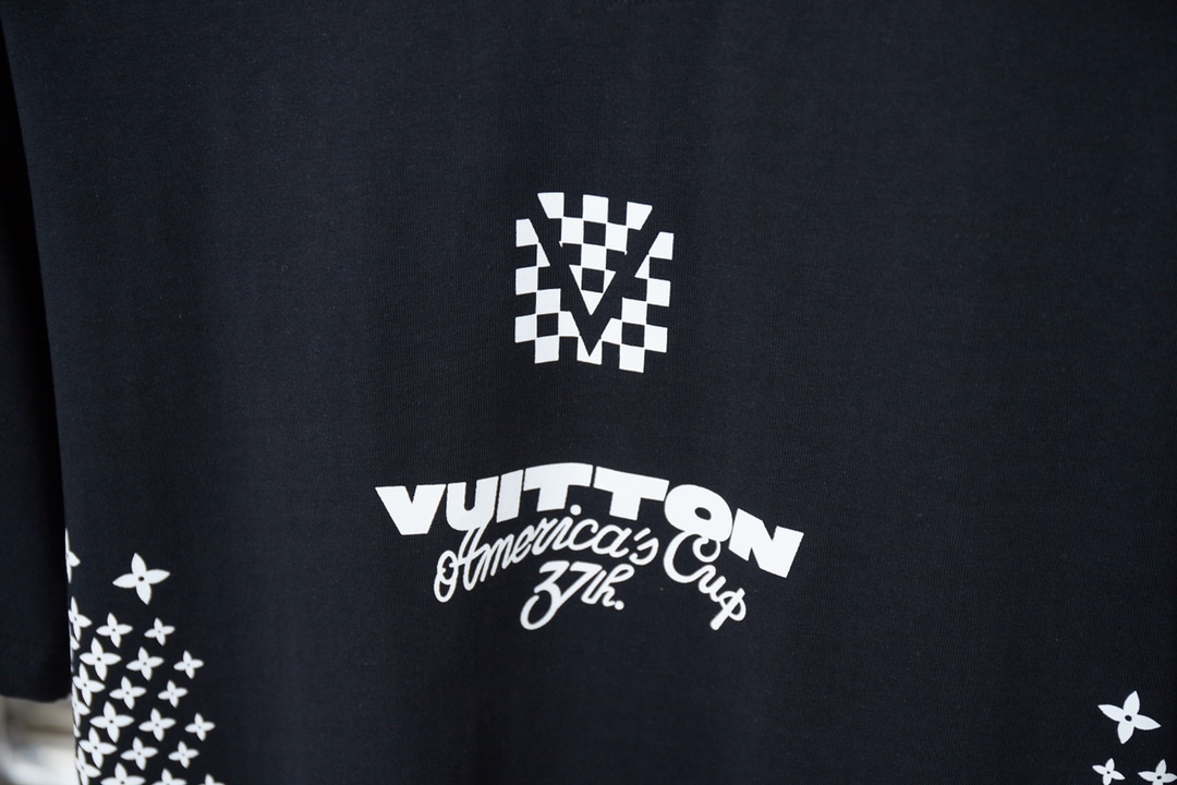 GXZ Men's Black T-Shirt with Louis Vuitton-Inspired America's Cup Graphic – Bold and Modern