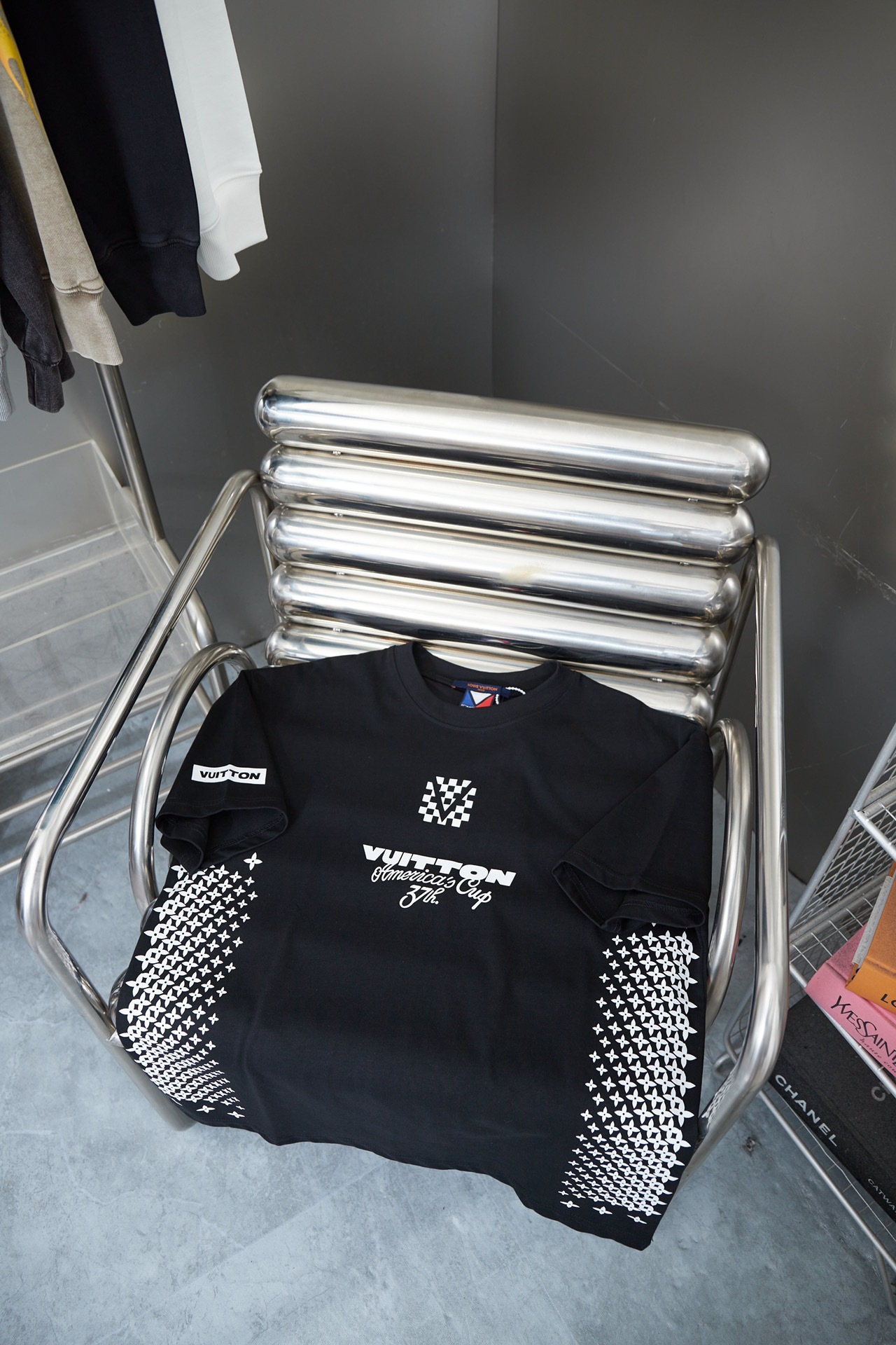 GXZ Men's Black T-Shirt with Louis Vuitton-Inspired America's Cup Graphic – Bold and Modern