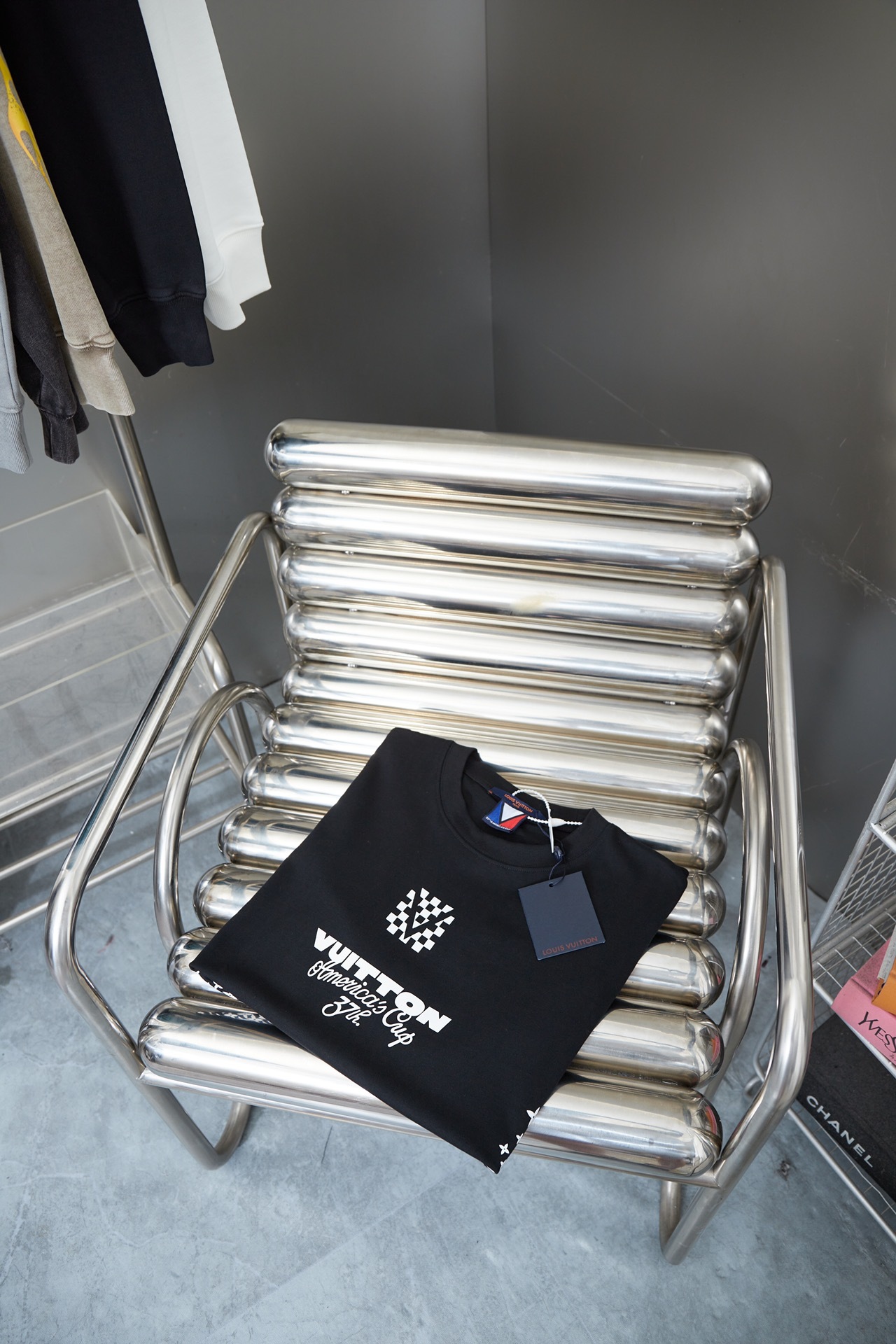 GXZ Men's Black T-Shirt with Louis Vuitton-Inspired America's Cup Graphic – Bold and Modern