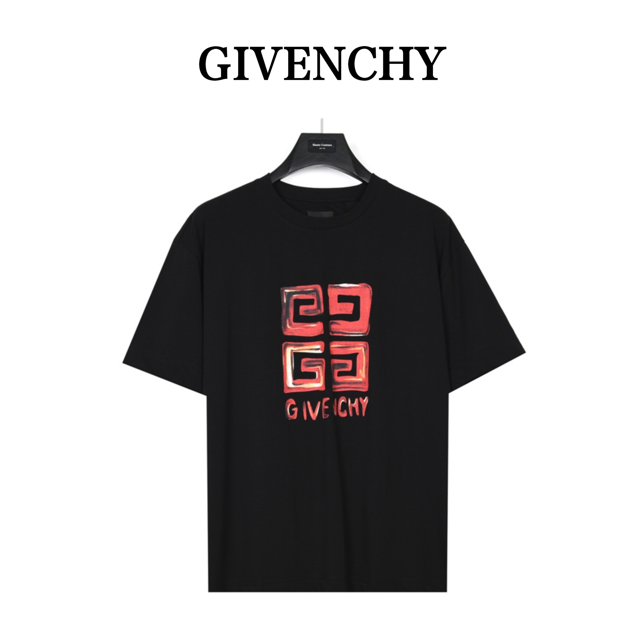 GXZ Men’s Black T-Shirt with Vibrant Red Givenchy-Inspired Graphic – Perfect for Urban Style
