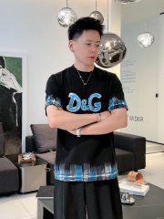 GXZ Men’s D&G-Inspired Graphic T-Shirt – Bold Black with Blue Details