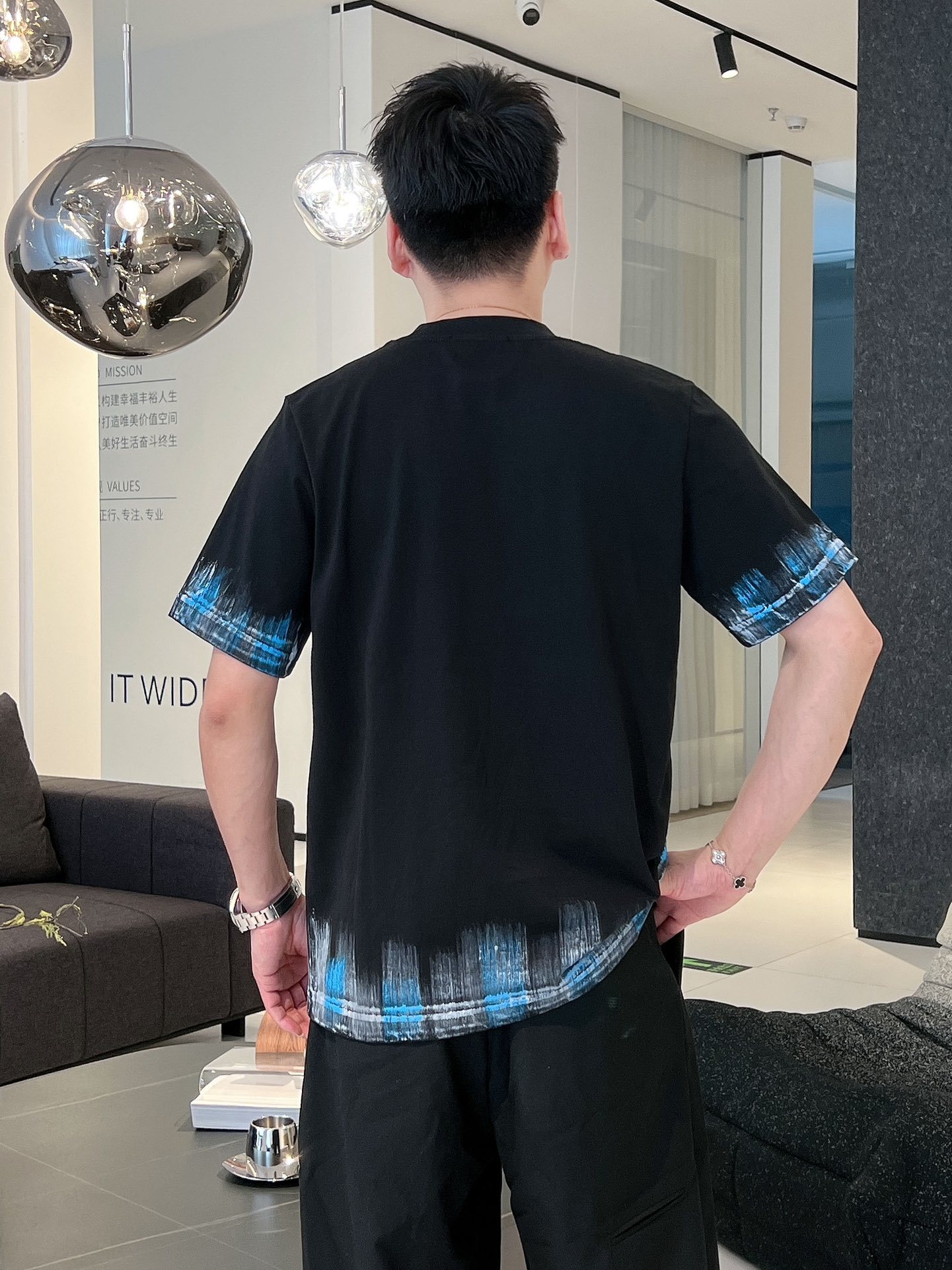GXZ Men’s D&G-Inspired Graphic T-Shirt – Bold Black with Blue Details
