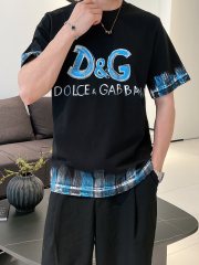 GXZ Men’s D&G-Inspired Graphic T-Shirt – Bold Black with Blue Details