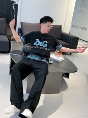 GXZ Men’s D&G-Inspired Graphic T-Shirt – Bold Black with Blue Details