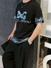 GXZ Men’s D&G-Inspired Graphic T-Shirt – Bold Black with Blue Details