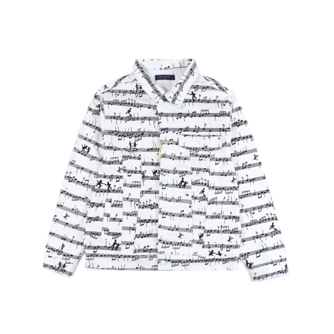 Strike the Perfect Note with the GXZ Musical Print Denim Jacket