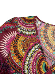 Captivating Bohemian Vibes - GXZ V-Neck Printed Long-Sleeve Dress