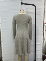 GXZ Ribbed Knit Twisted Waist A-Line Dress - Sophisticated Comfort