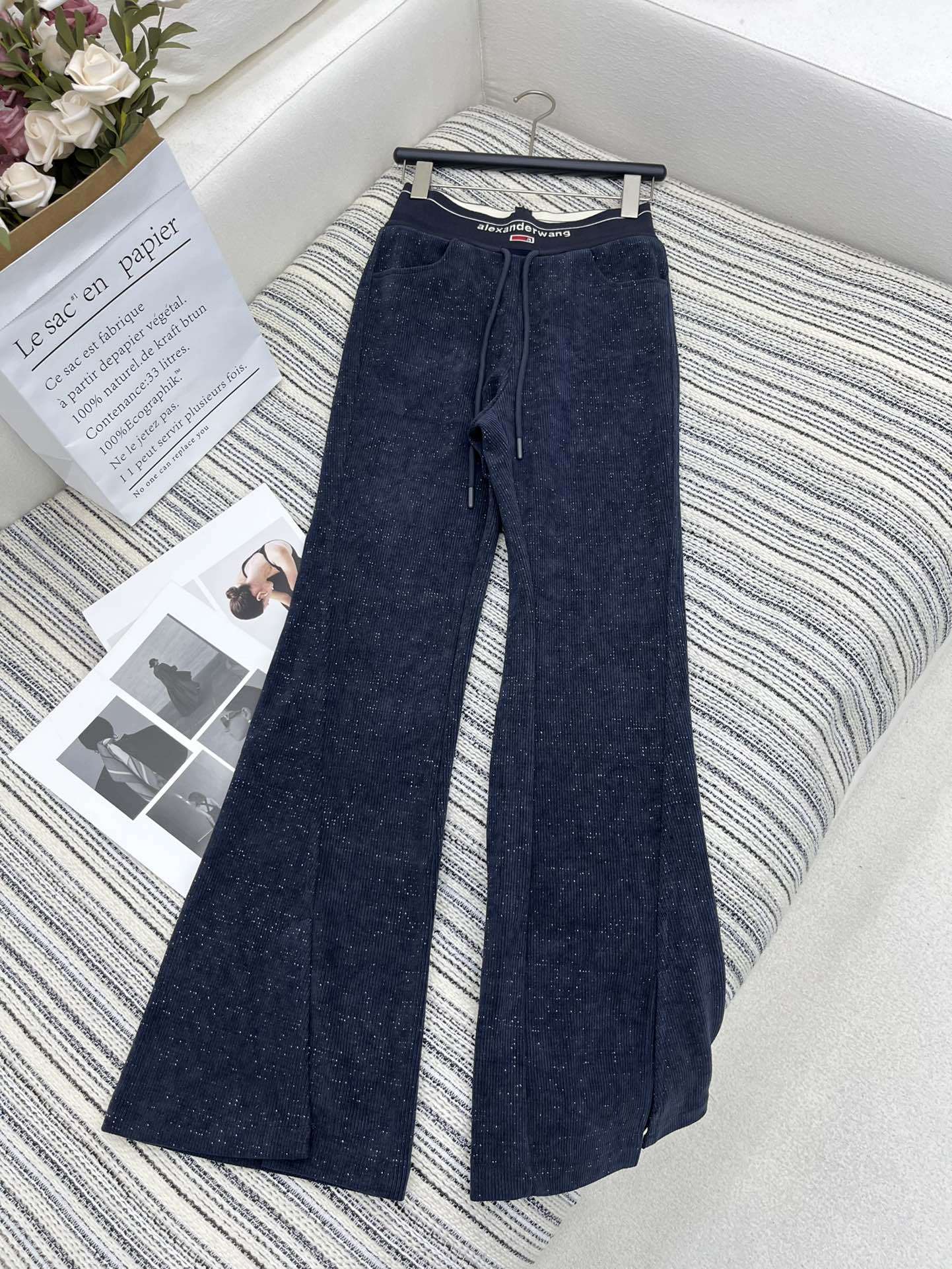 Chic Women's Corduroy Flared Pants with Drawstring Waist