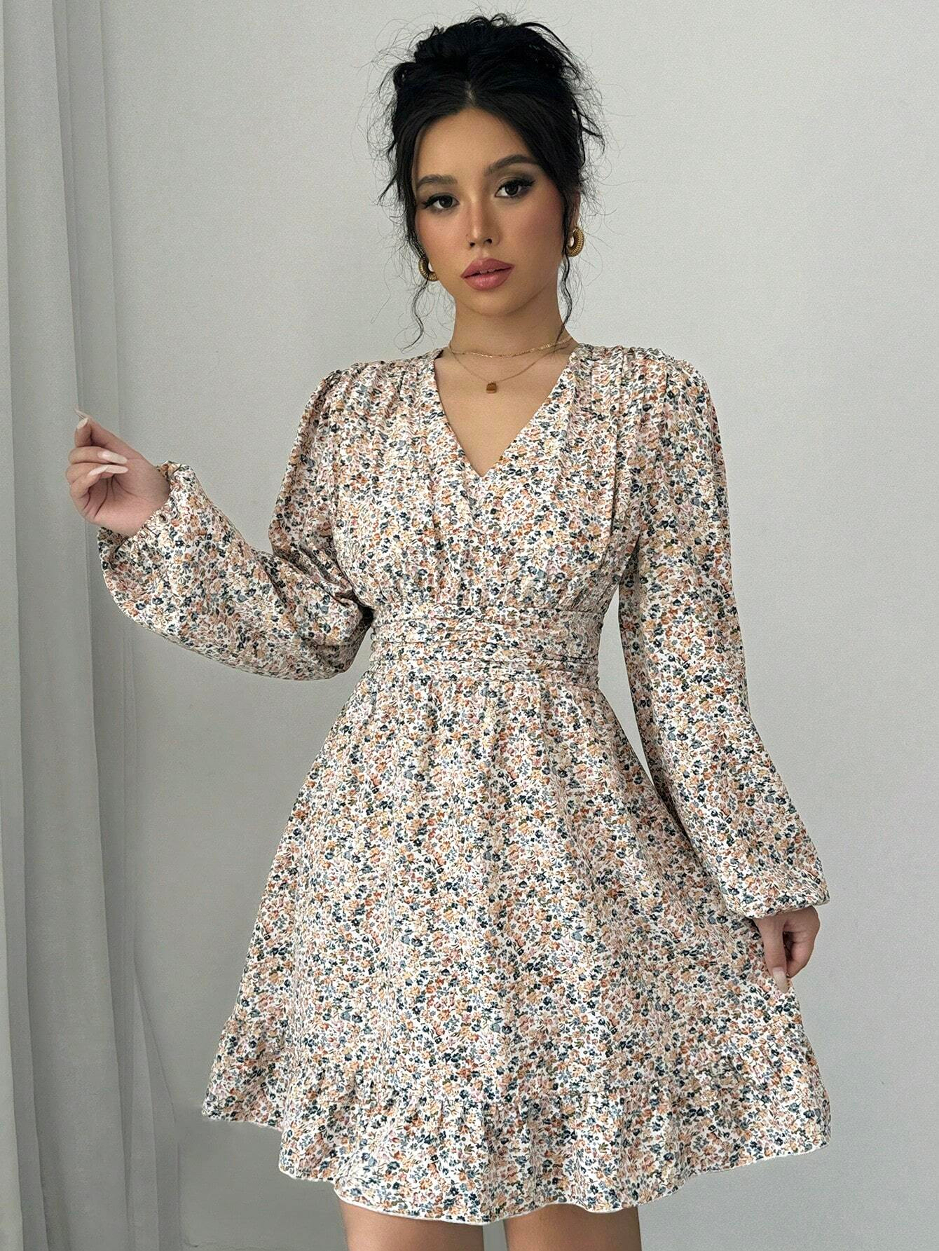 GXZ Floral Print Long-Sleeve Dress - A Must-Have for Elegant Women