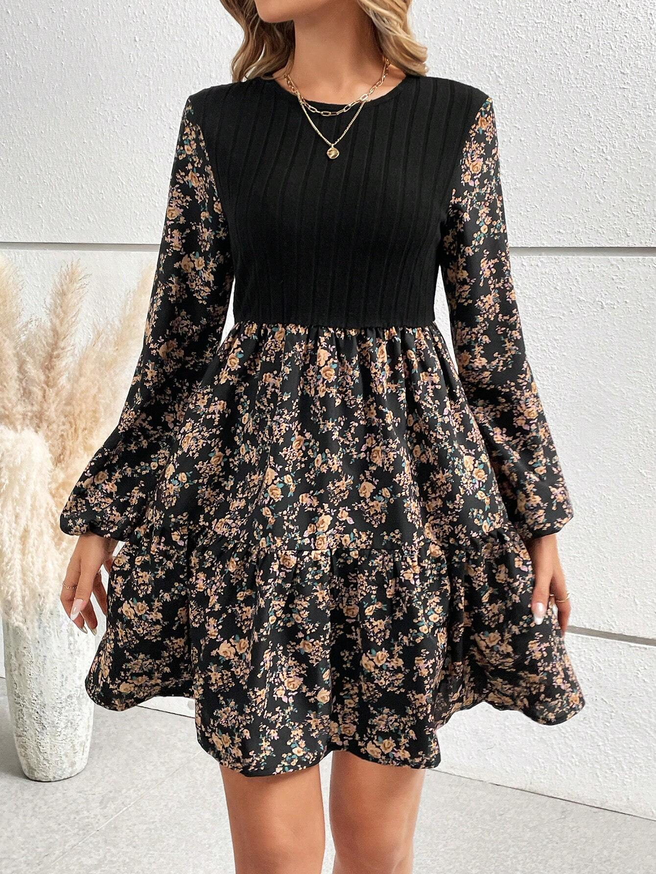 GXZ Long-Sleeve Floral Skater Dress - Effortless Elegance