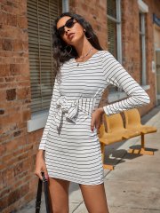 GXZ Striped Bodycon Mini Dress - Effortless Elegance