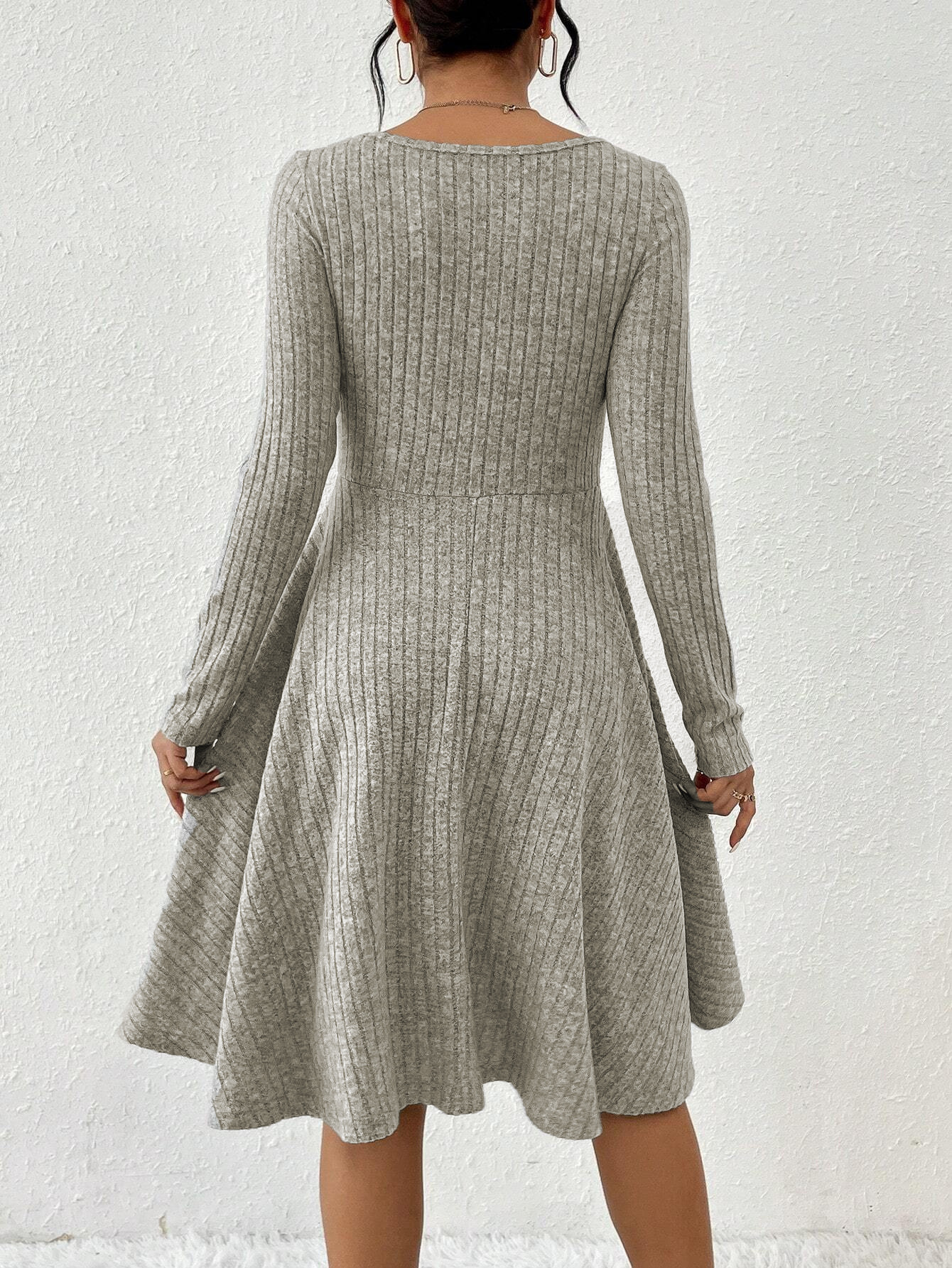 GXZ Ribbed Knit Twisted Waist A-Line Dress - Sophisticated Comfort