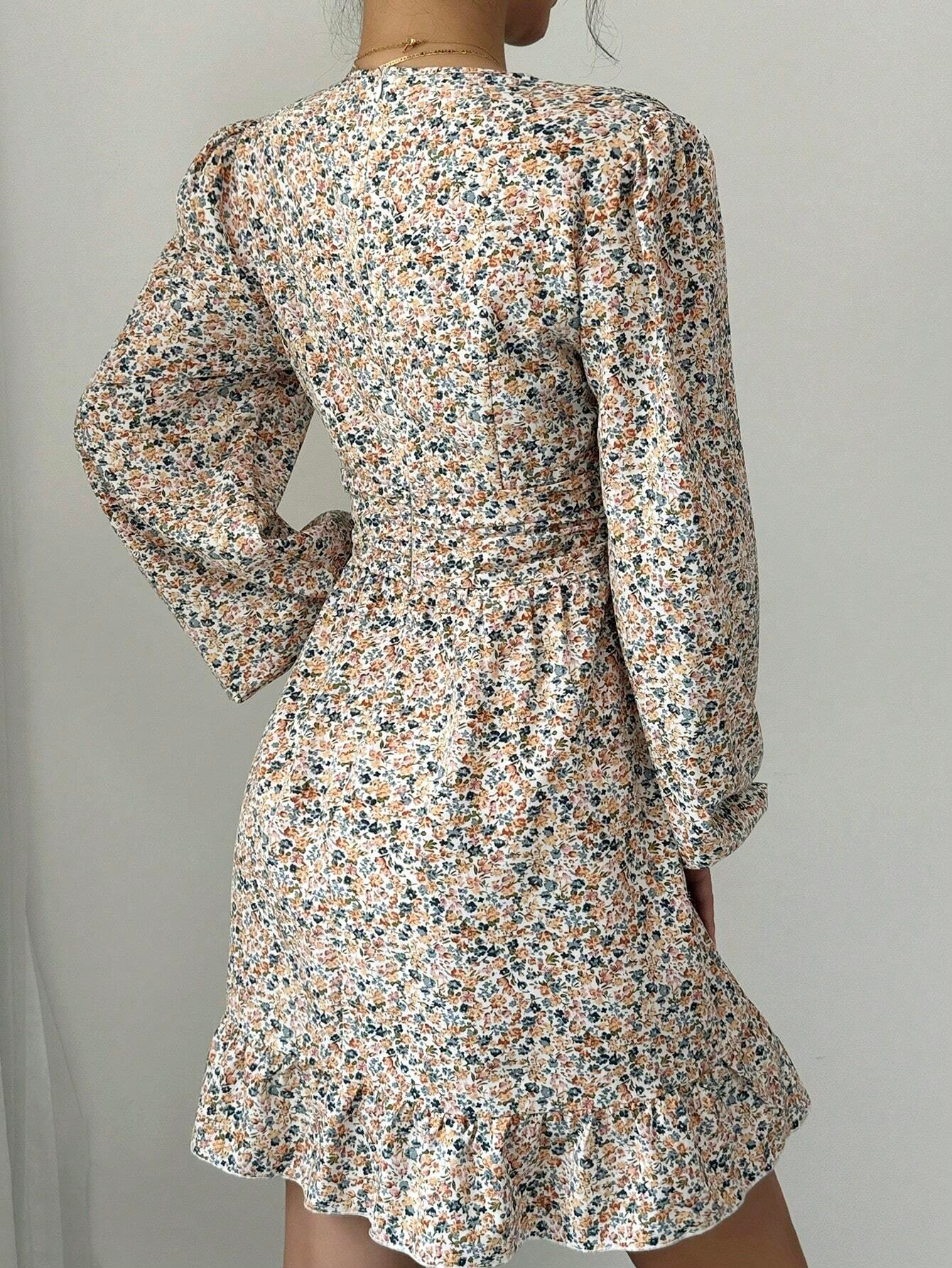 GXZ Floral Print Long-Sleeve Dress - A Must-Have for Elegant Women