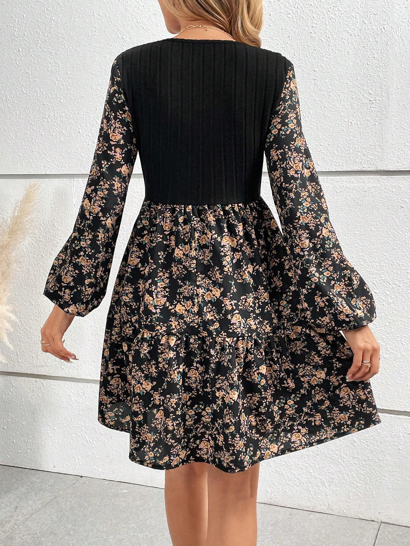 GXZ Long-Sleeve Floral Skater Dress - Effortless Elegance