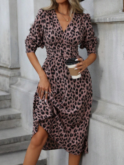 GXZ Leopard Print Midi Wrap Dress - Bold & Elegant Style