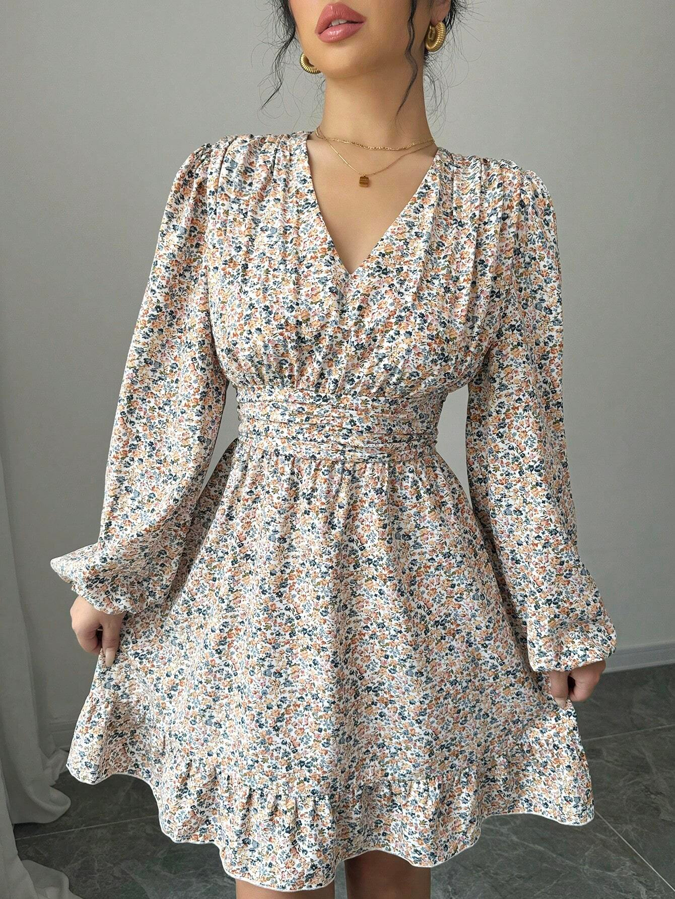 GXZ Floral Print Long-Sleeve Dress - A Must-Have for Elegant Women