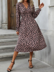 GXZ Leopard Print Midi Wrap Dress - Bold & Elegant Style
