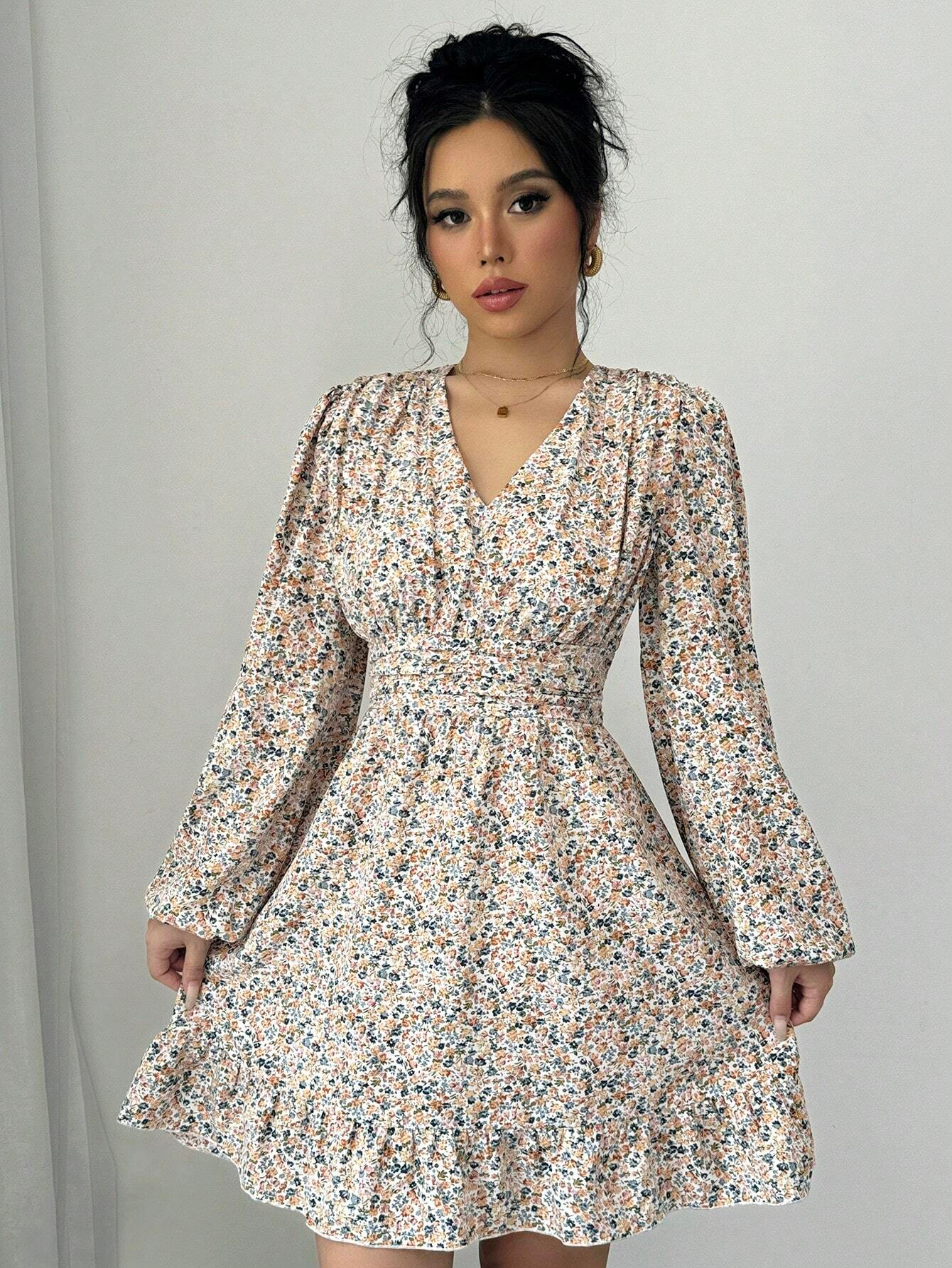 GXZ Floral Print Long-Sleeve Dress - A Must-Have for Elegant Women