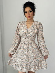 GXZ Long-Sleeve Floral Skater Dress - Effortless Elegance