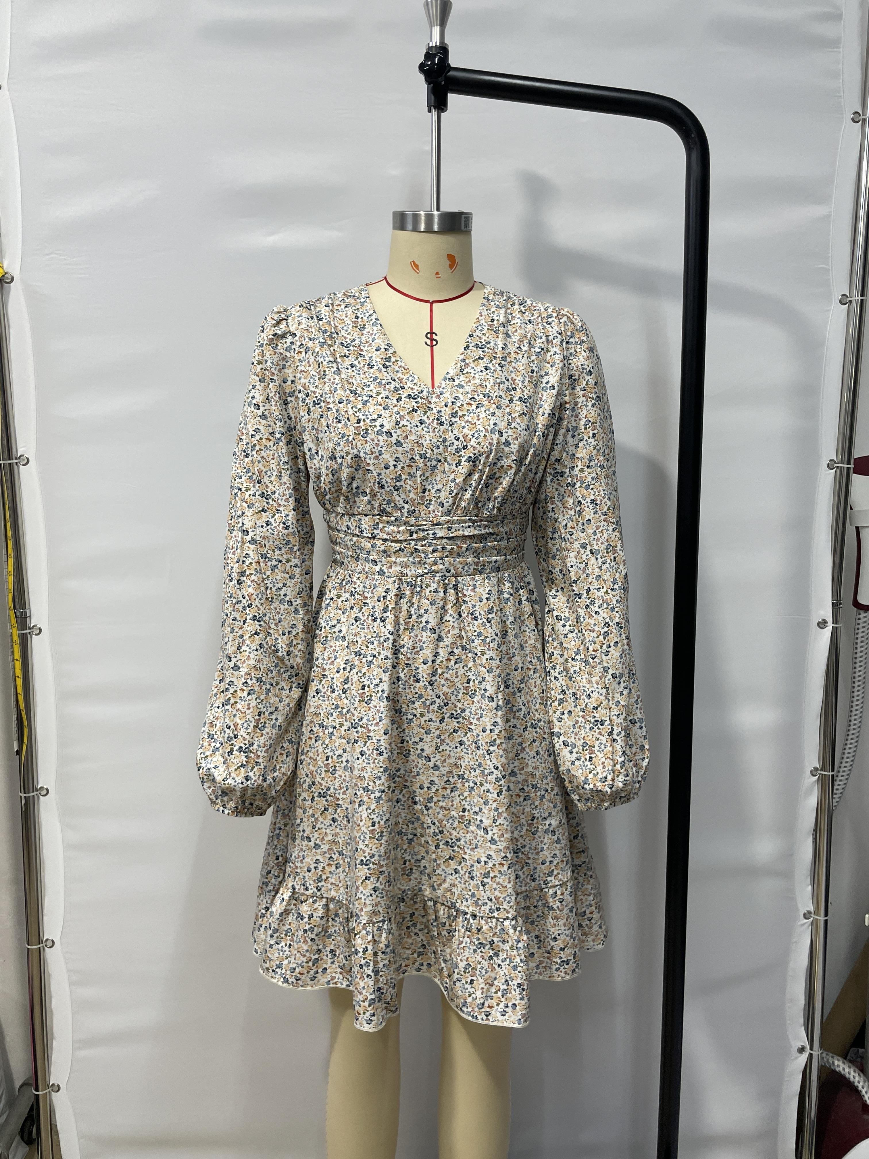 GXZ Floral Print Long-Sleeve Dress - A Must-Have for Elegant Women