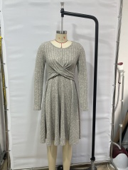 GXZ Ribbed Knit Twisted Waist A-Line Dress - Sophisticated Comfort