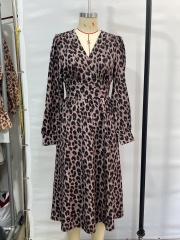 GXZ Leopard Print Midi Wrap Dress - Bold & Elegant Style