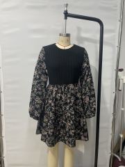 GXZ Long-Sleeve Floral Skater Dress - Effortless Elegance