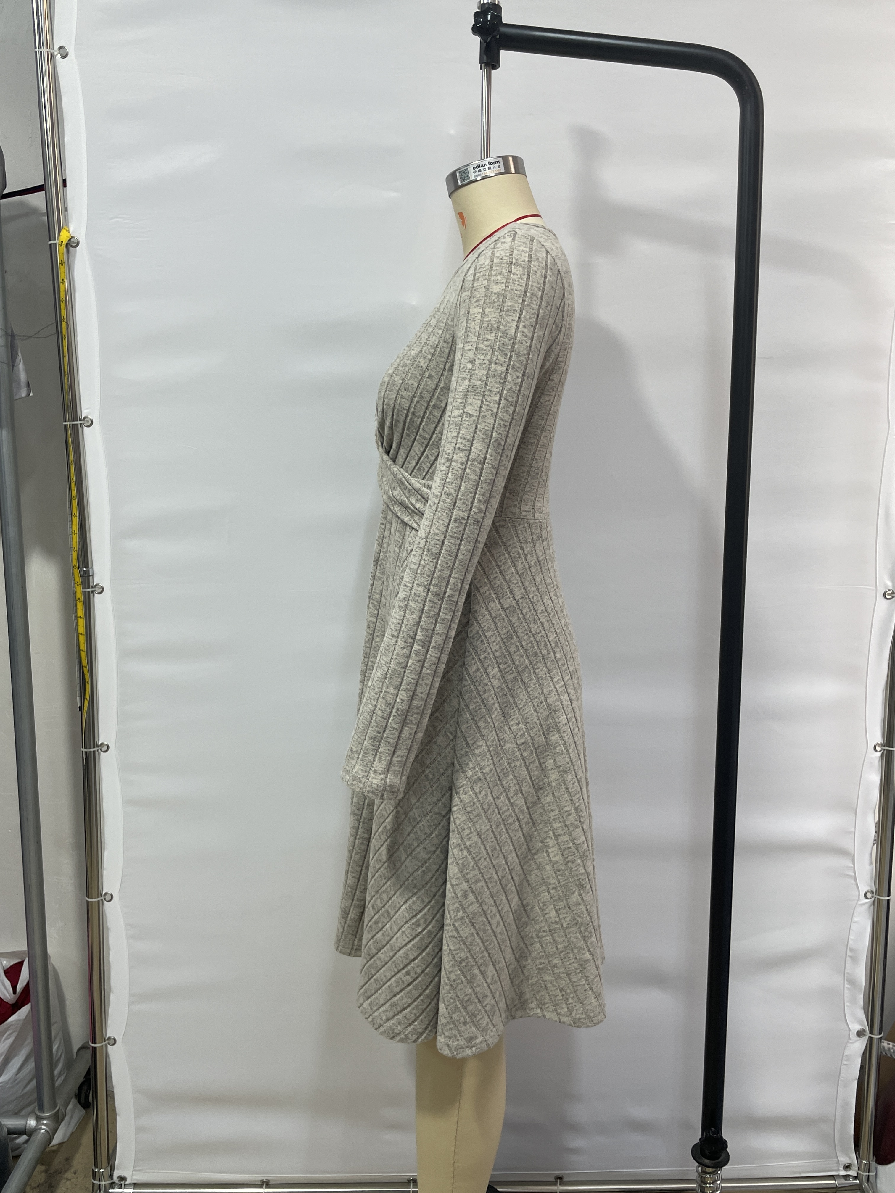 GXZ Ribbed Knit Twisted Waist A-Line Dress - Sophisticated Comfort
