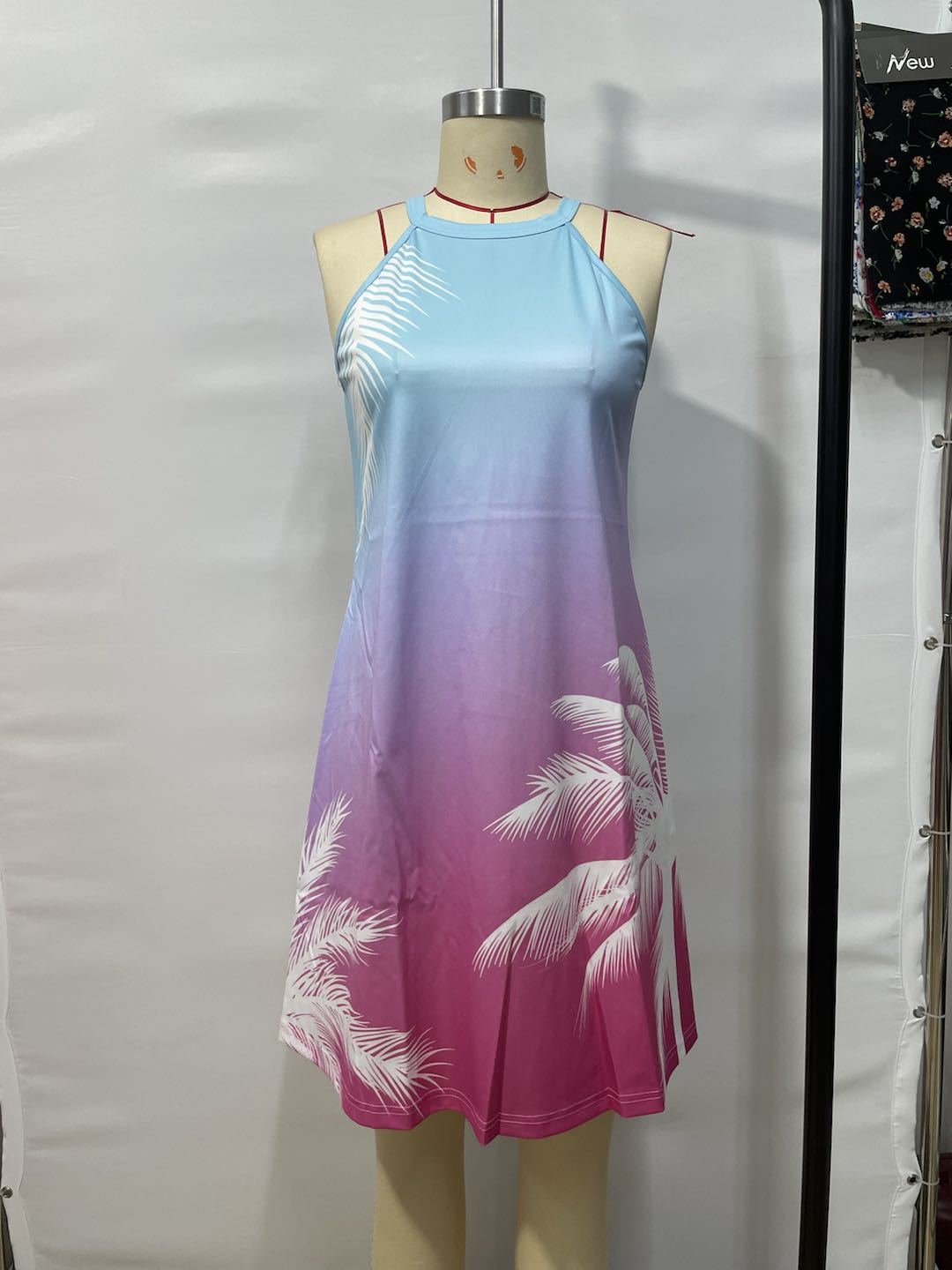 GXZ Gradient Palm Print Sleeveless Dress - A Tropical Summer Essential