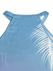 GXZ Gradient Palm Print Sleeveless Dress - A Tropical Summer Essential